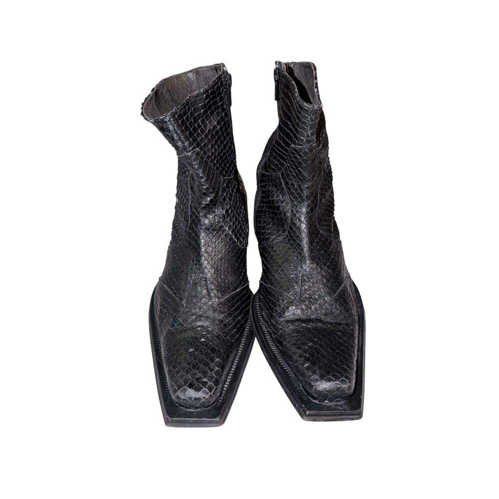 JAPE Italy Men 43 US 10 Black Snakeskin texture leather snip Toe Zip Boots Y2K - Picture 10 of 10
